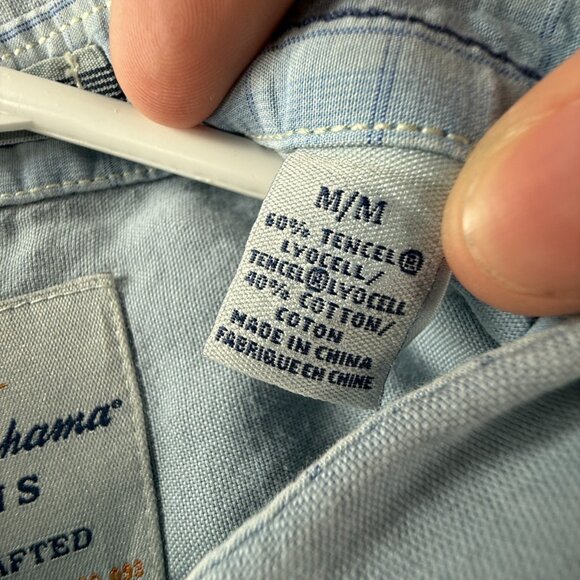 Tommy Bahama Medium Beach Tencel Cotton Hawaiian Blue Long Sleeve Button Up Men - Picture 9 of 16